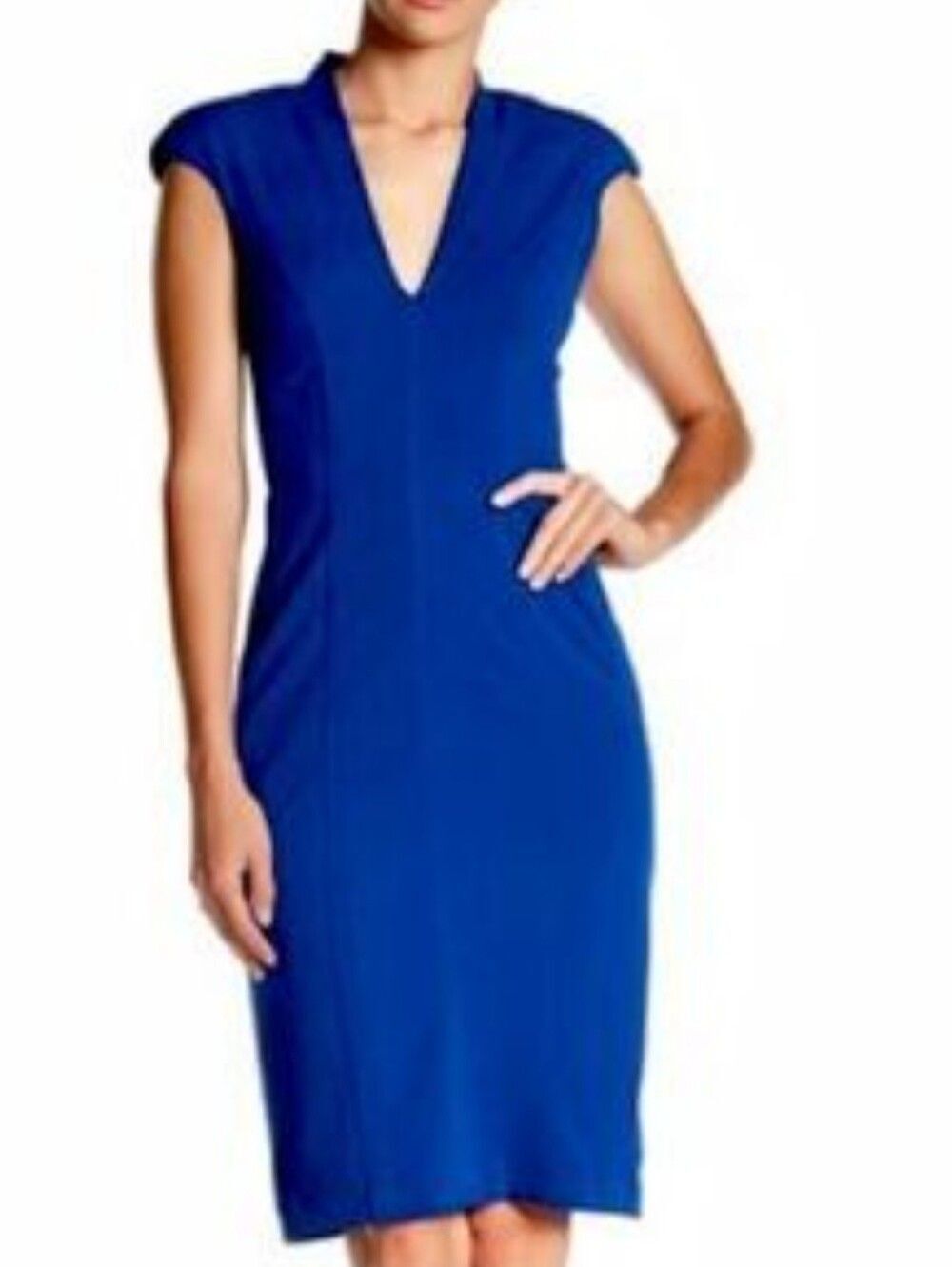 Betsey Johnson Royal Blue Cap Sleeve V-neck Back Zip Sheath Dress, 10